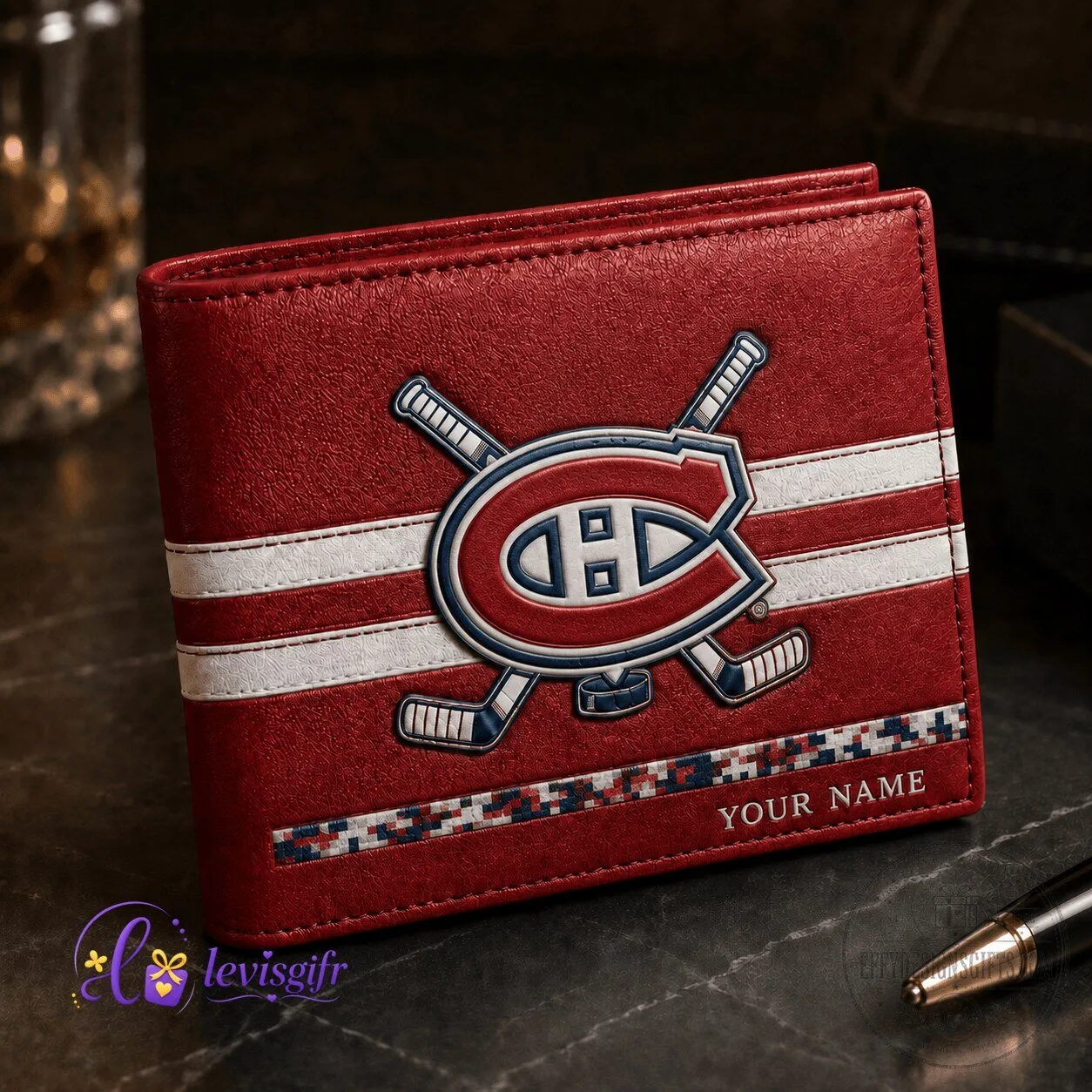 Montreal Canadiens Hockey Team Personalized Red Leather Wallet