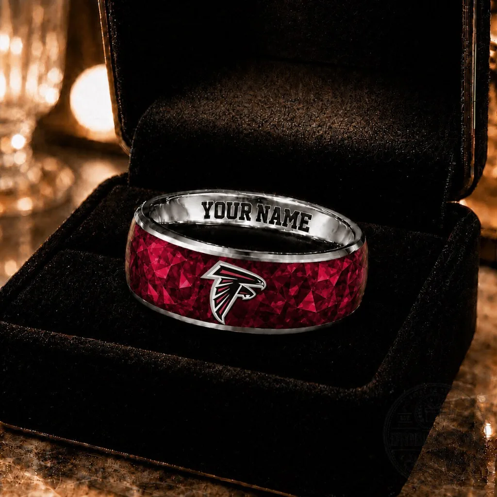 Atlanta Falcons NFL Custom Name Red Diamond Pattern Stainless Steel Ring Atlanta Falcons NFL Custom Name Red Diamond Pattern Stainless Steel Ring