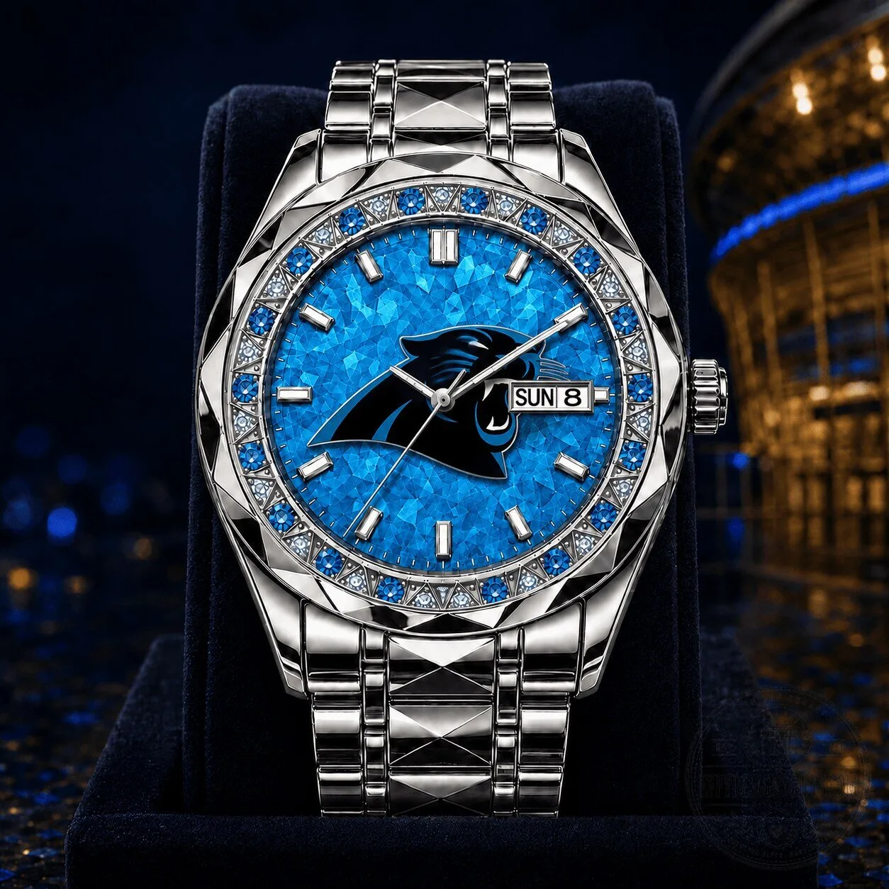 Carolina Panthers NFL Team Logo Blue Gemstone Bezel Men's Watch