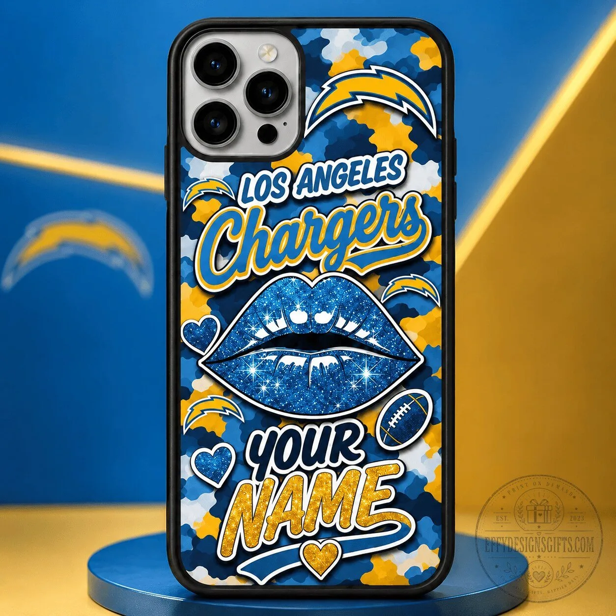 Los Angeles Chargers Personalized Glitter Lips Football Phone Case