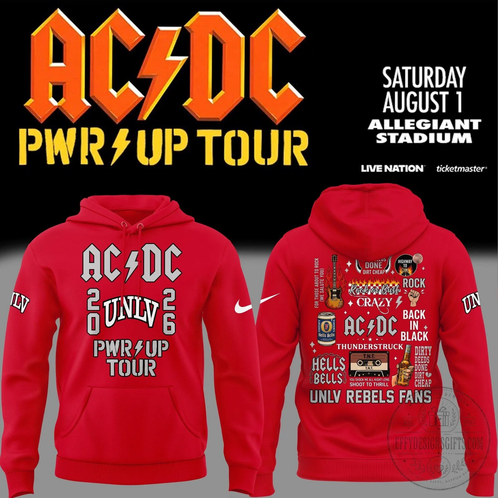 UNLV Football AC/DC PWR UP Tour Allegiant Stadium Red Hoodie