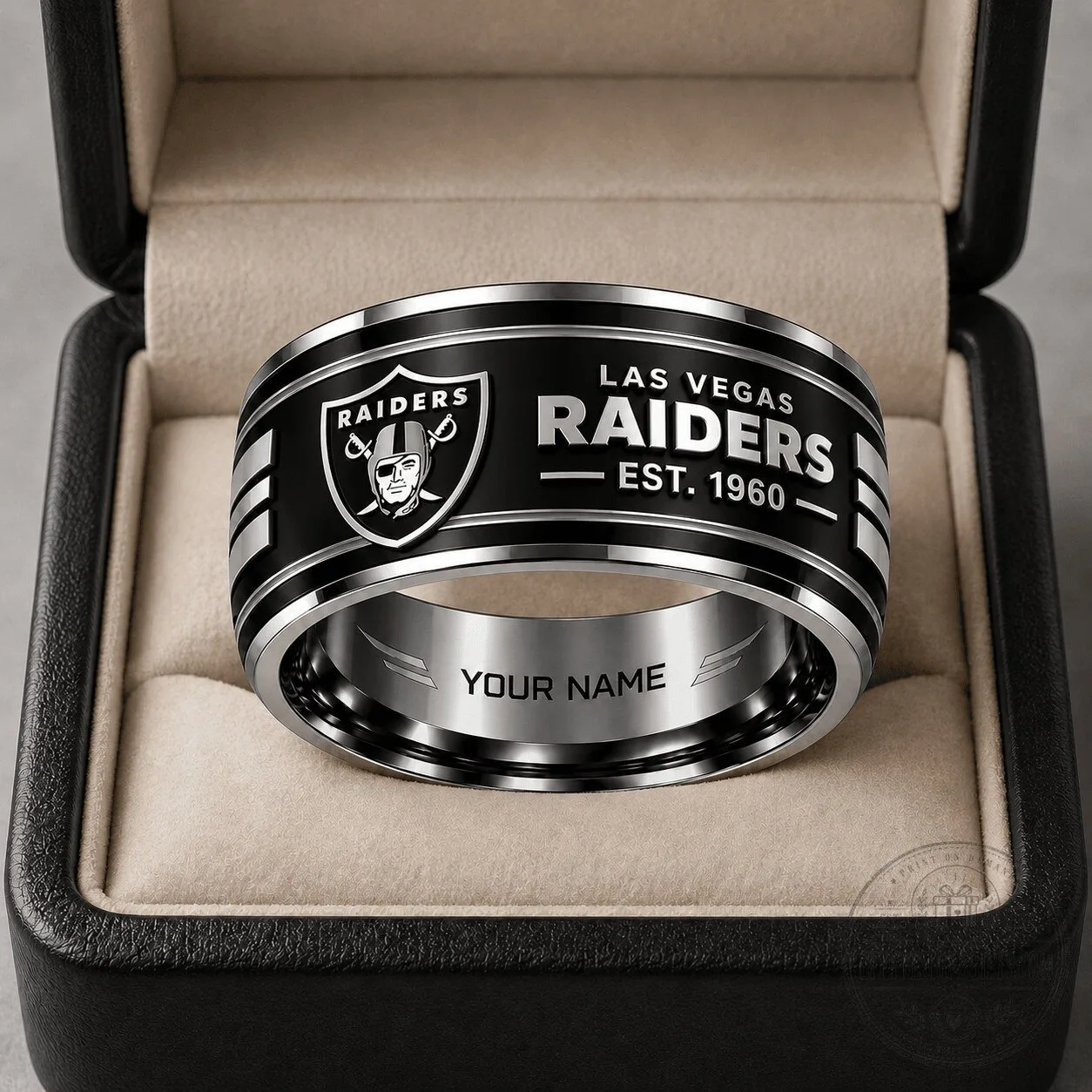 Las Vegas Raiders Personalized Silver Tungsten Ring for Men and Women 2 Las Vegas Raiders Personalized Silver Tungsten Ring for Men and Women