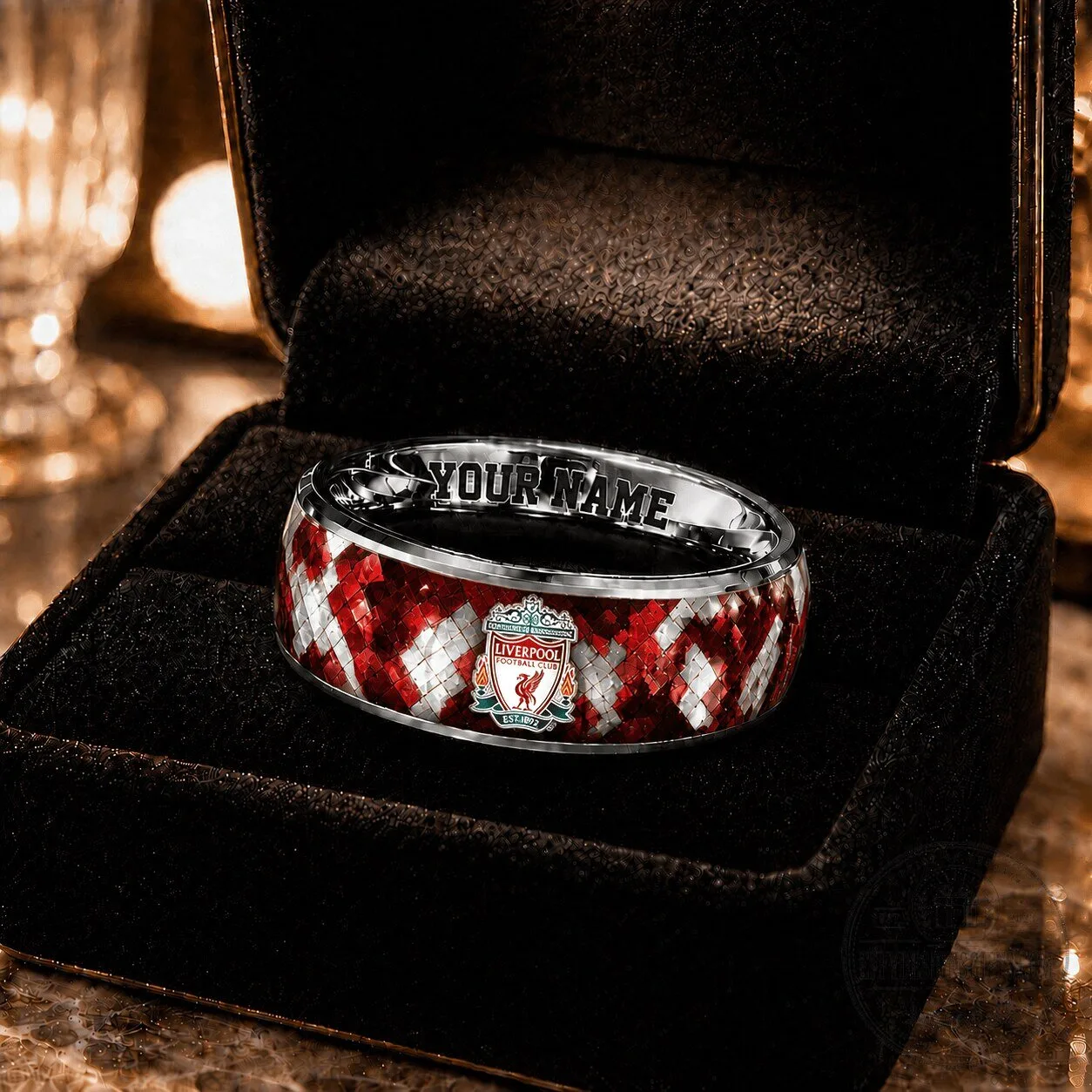 Liverpool Football Club Diamond Pattern Custom Name Ring 5 Liverpool Football Club Diamond Pattern Custom Name Ring