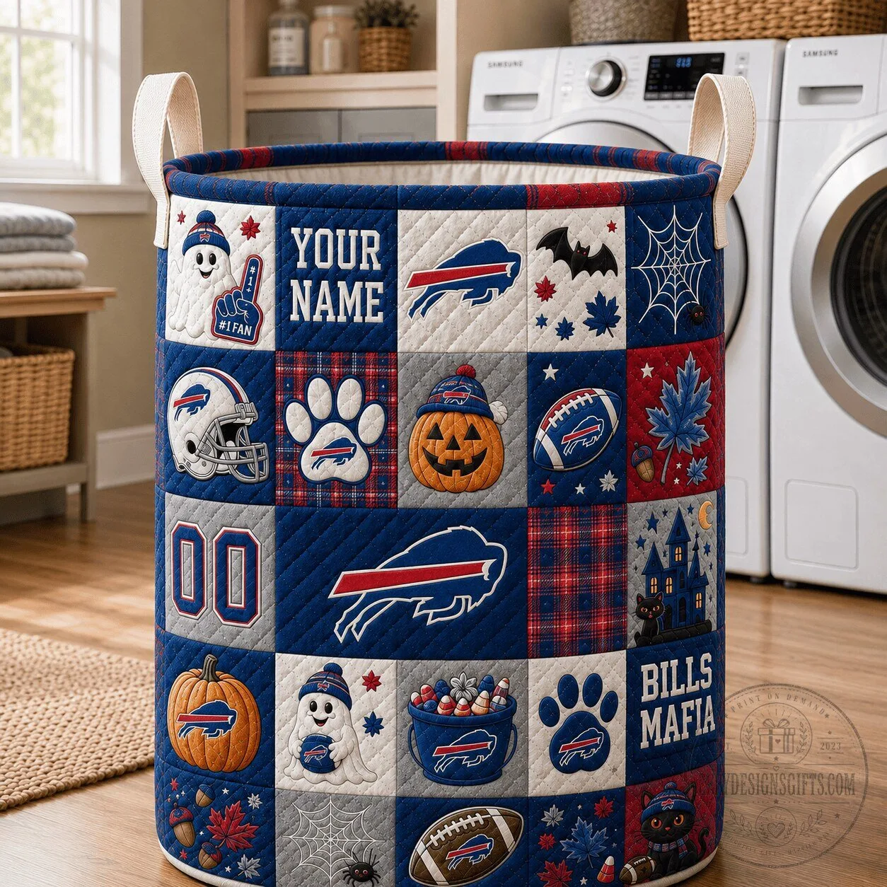 Buffalo Bills Halloween Personalized Quilted Laundry Basket