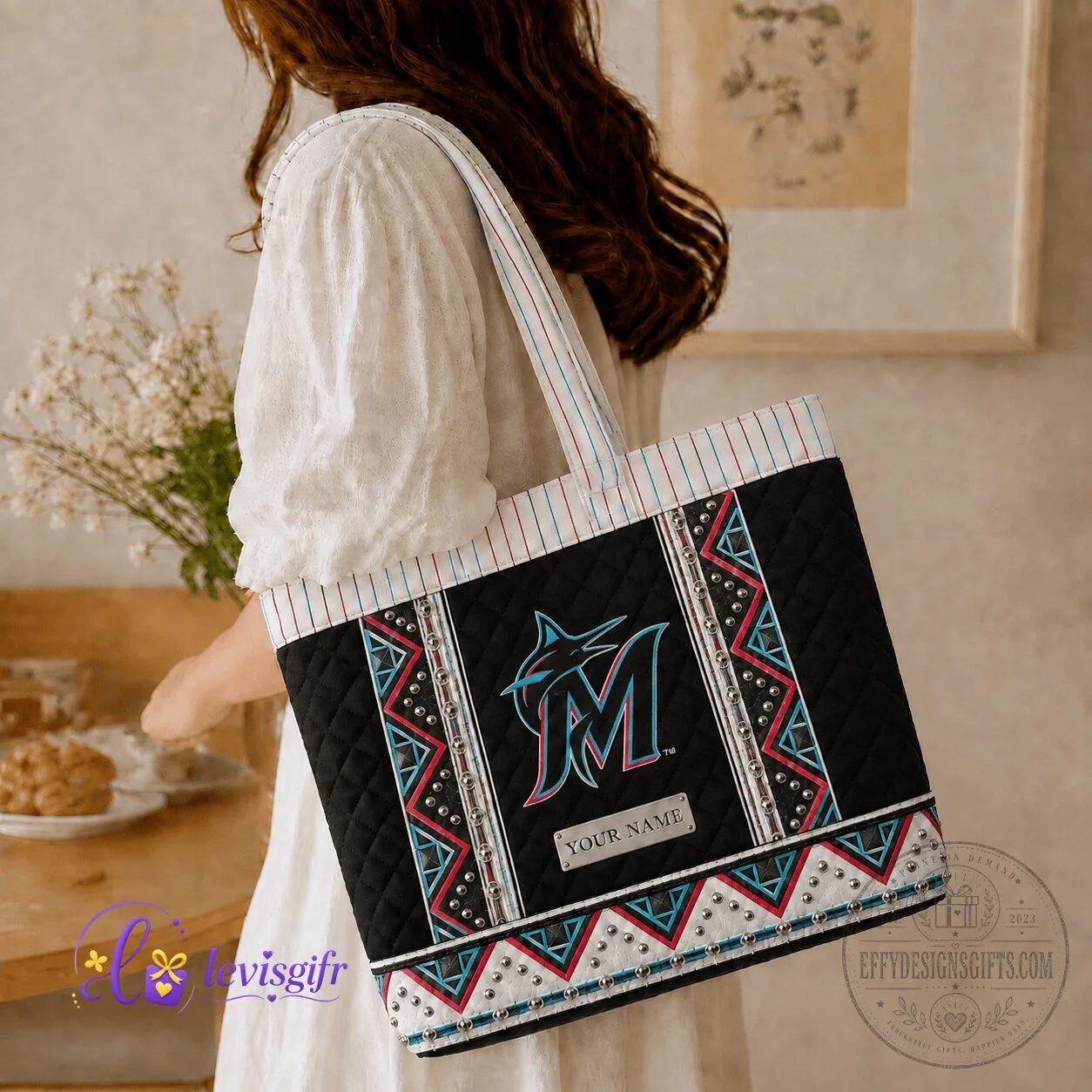 Miami Marlins MLB Baseball Team Quilted Tote Bag for Women