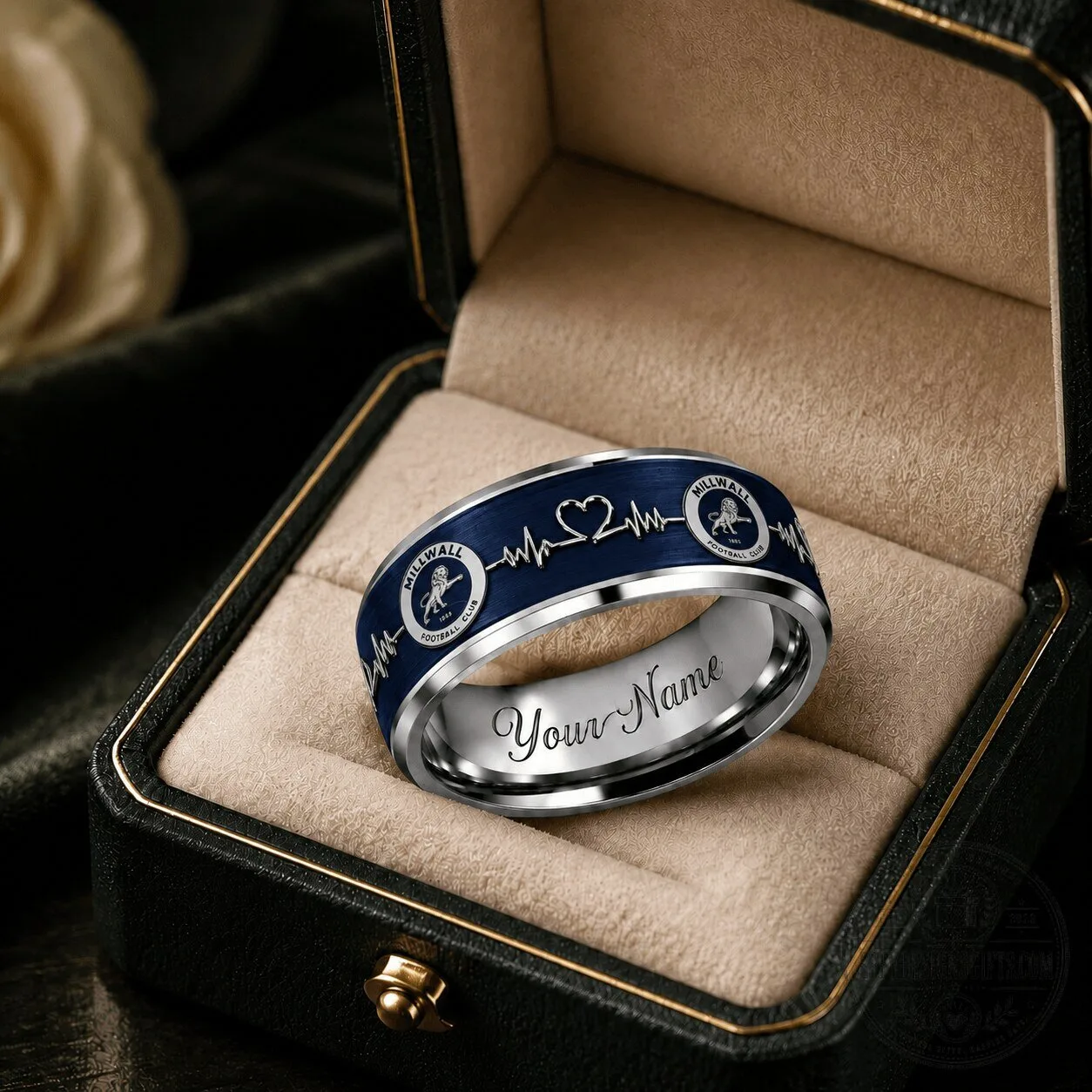 Millwall Football Club Heartbeat Engraved Custom Name Ring 1 Millwall Football Club Heartbeat Engraved Custom Name Ring