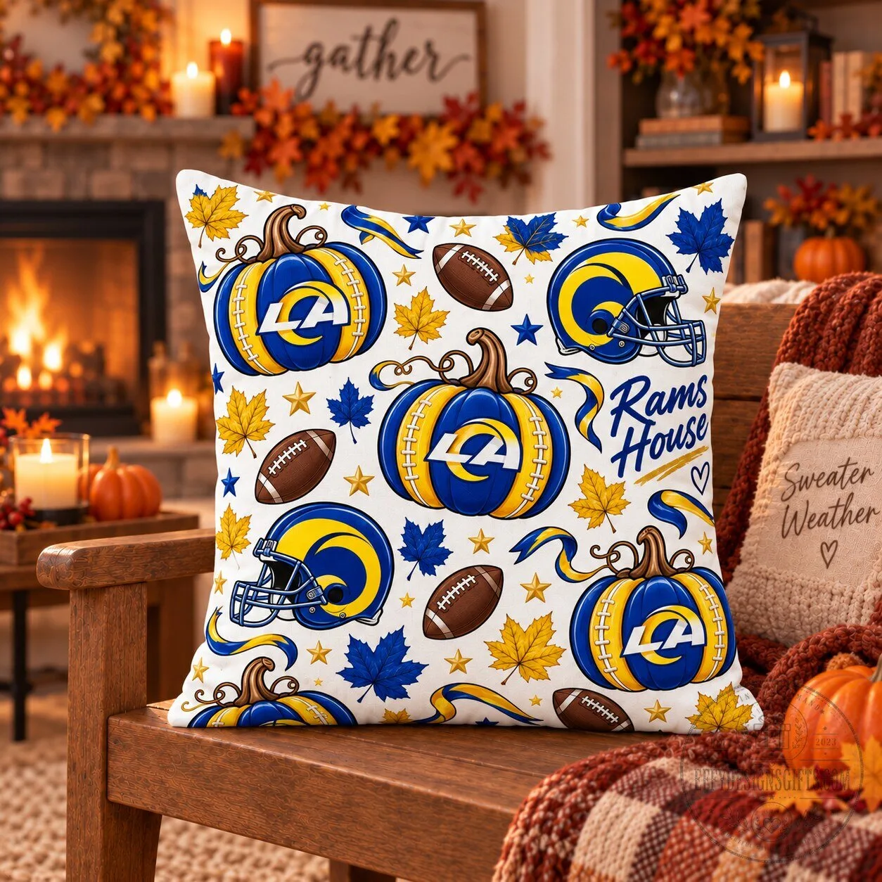 Los Angeles Rams Halloween Football Pumpkins Throw Pillow