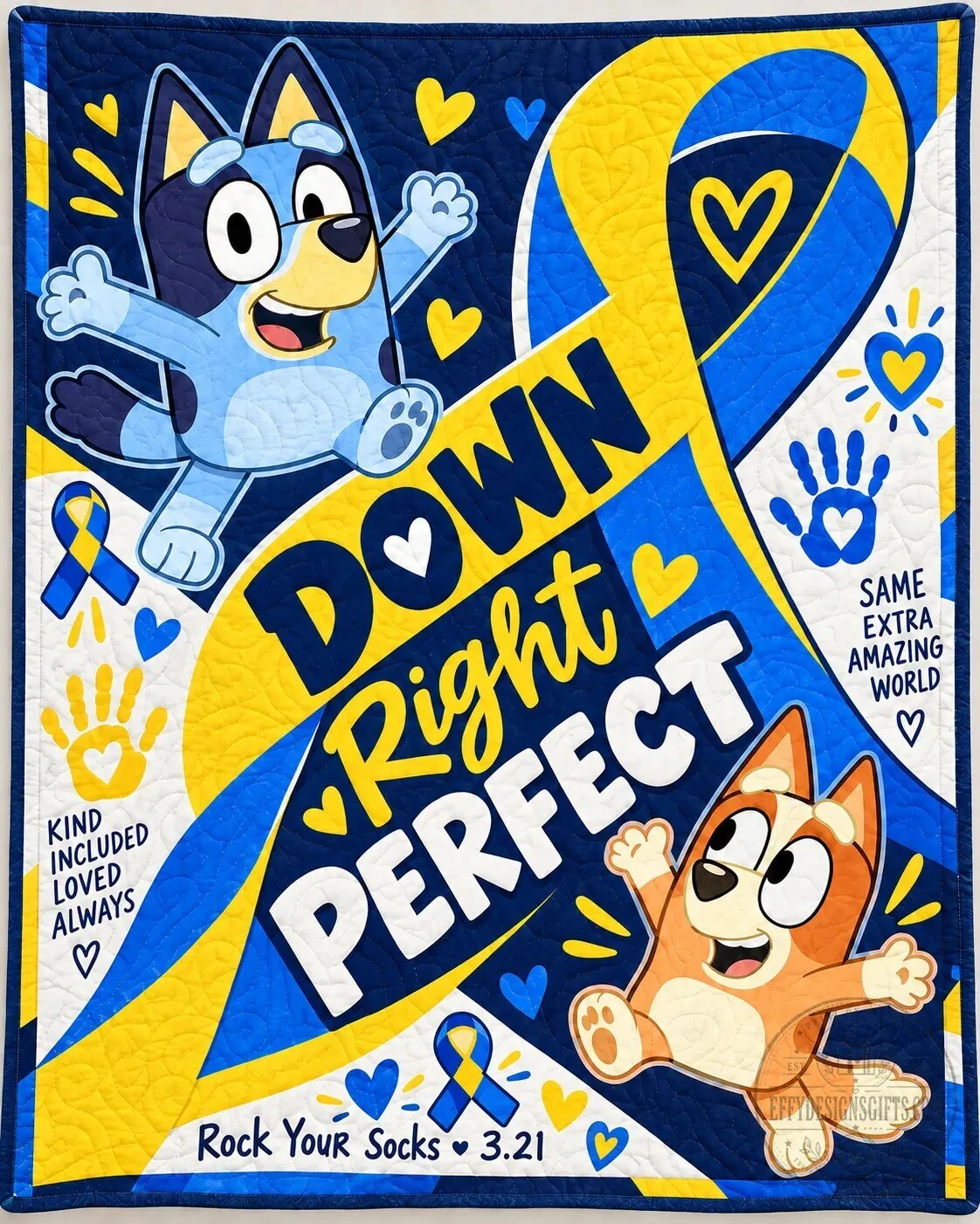 Down Syndrome Awareness Bluey Down Right Perfect Rock Your Socks Quilt Blanket