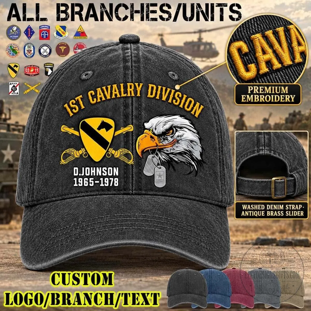 United States Army 1st Cavalry Division Embroidered Washed Denim Cap Hat 5 United States Army 1st Cavalry Division Embroidered Washed Denim Cap Hat