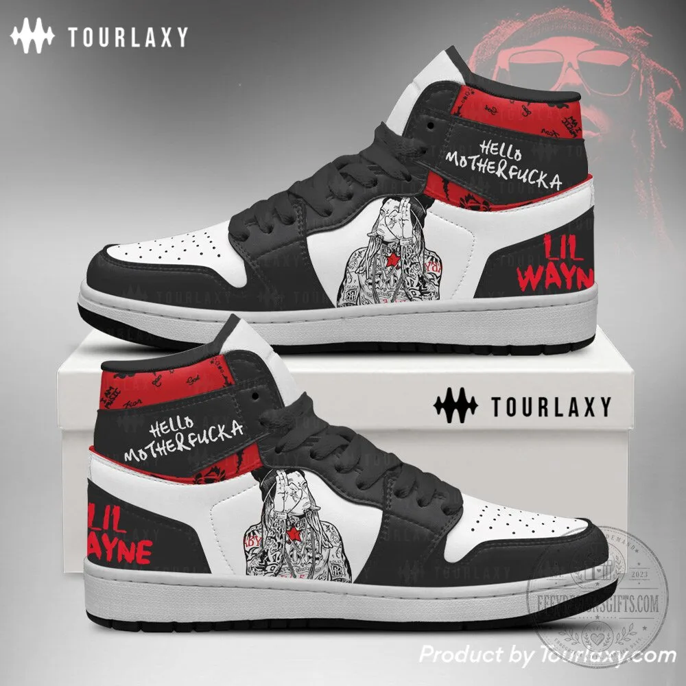 Lil Wayne Hello Motherfucker Black and White High Top Sneakers