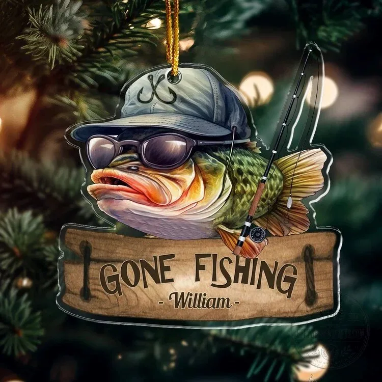 Personalized Gone Fishing Bass Fish Christmas Tree Ornament