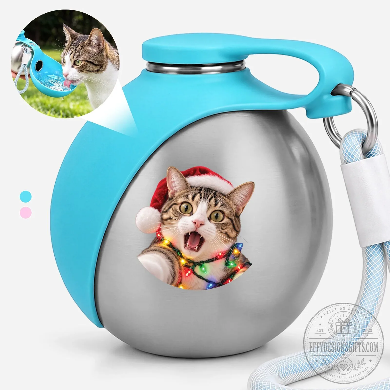 Christmas Cat Pet Water Bottle with Bowl for Dogs and Cats