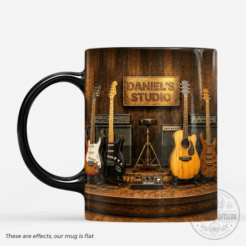Personalized Music Studio Guitar Stage Black Ceramic Coffee Mug 3 Personalized Music Studio Guitar Stage Black Ceramic Coffee Mug