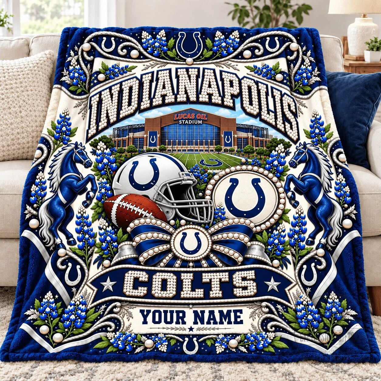 Indianapolis Colts Football Team Lucas Oil Stadium Custom Name Blanket