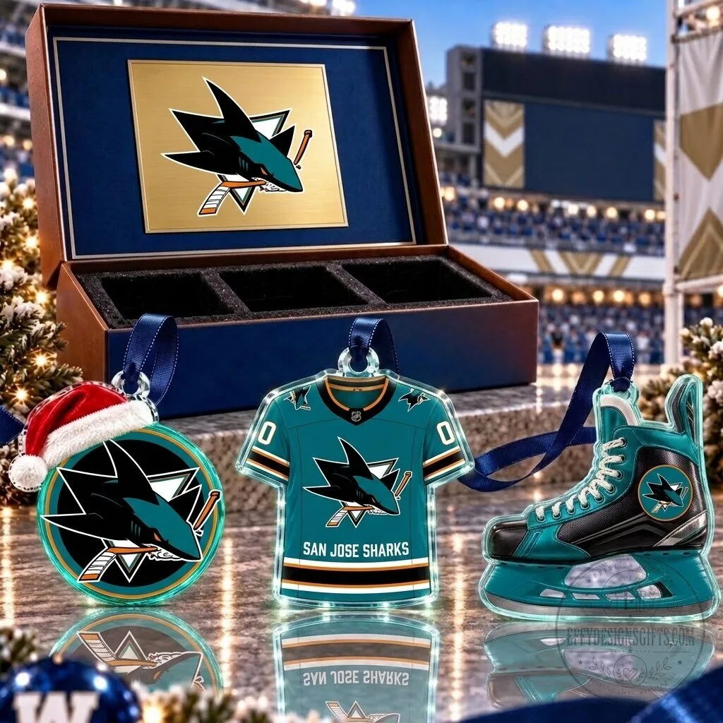 San Jose Sharks National Hockey League Team Full Set 3 Piece Acrylic Ornament