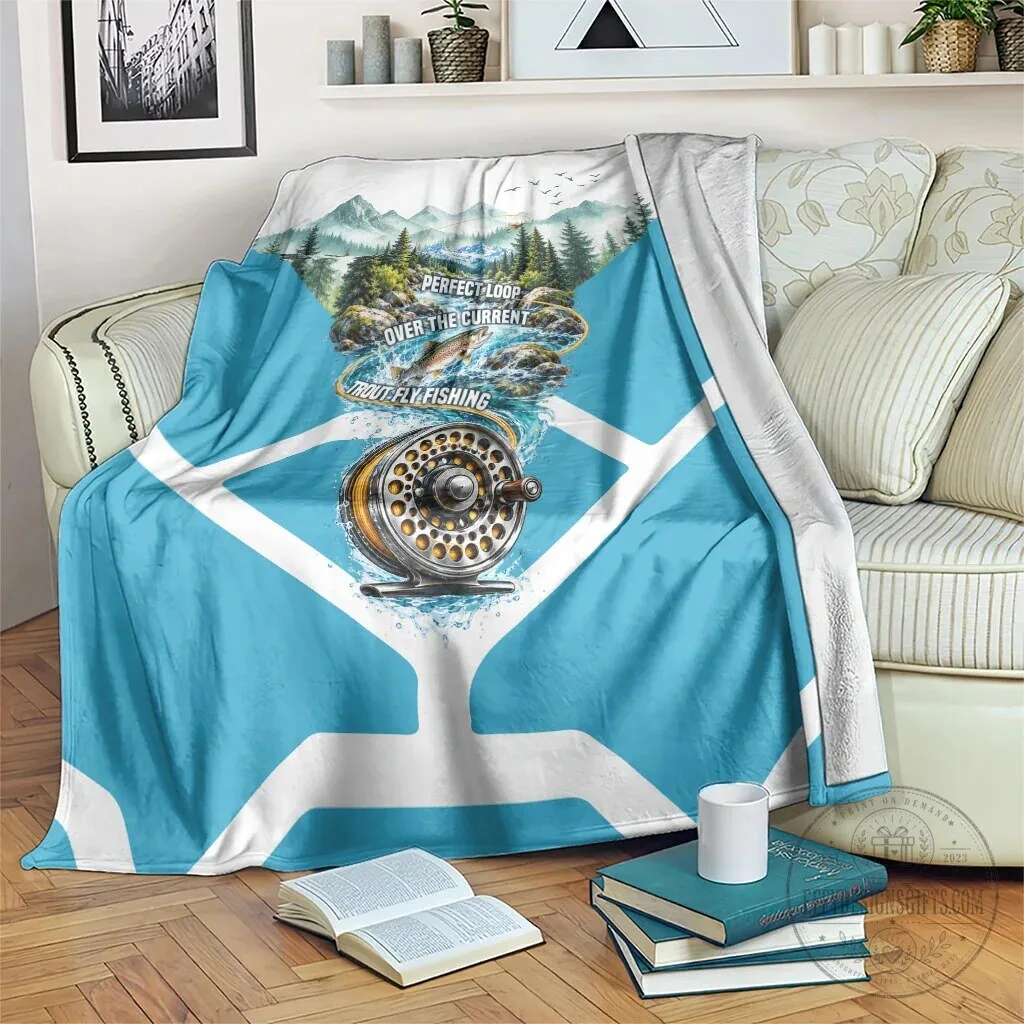 Trout Fly Fishing Perfect Loop Over The Current Wilderness Fisherman Blanket