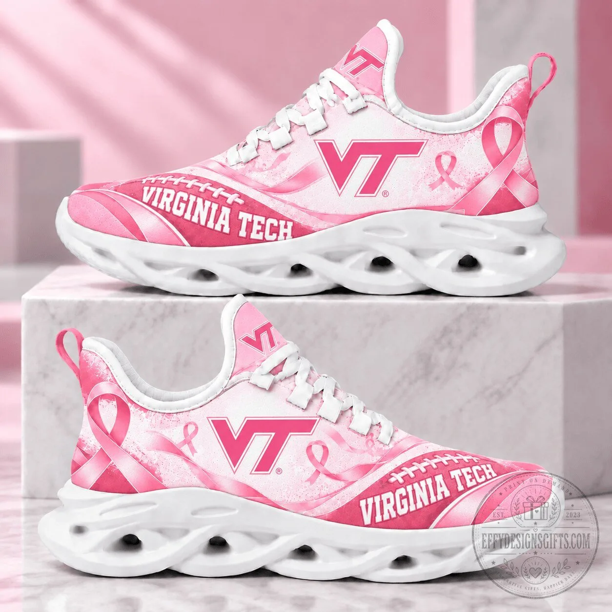 Virginia Tech Hokies Breast Cancer Awareness Pink Ribbon Chunky Sneakers