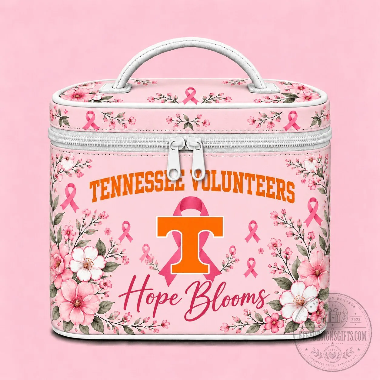 Tennessee Volunteers Breast Cancer Awareness Hope Blooms Cosmetic Bag