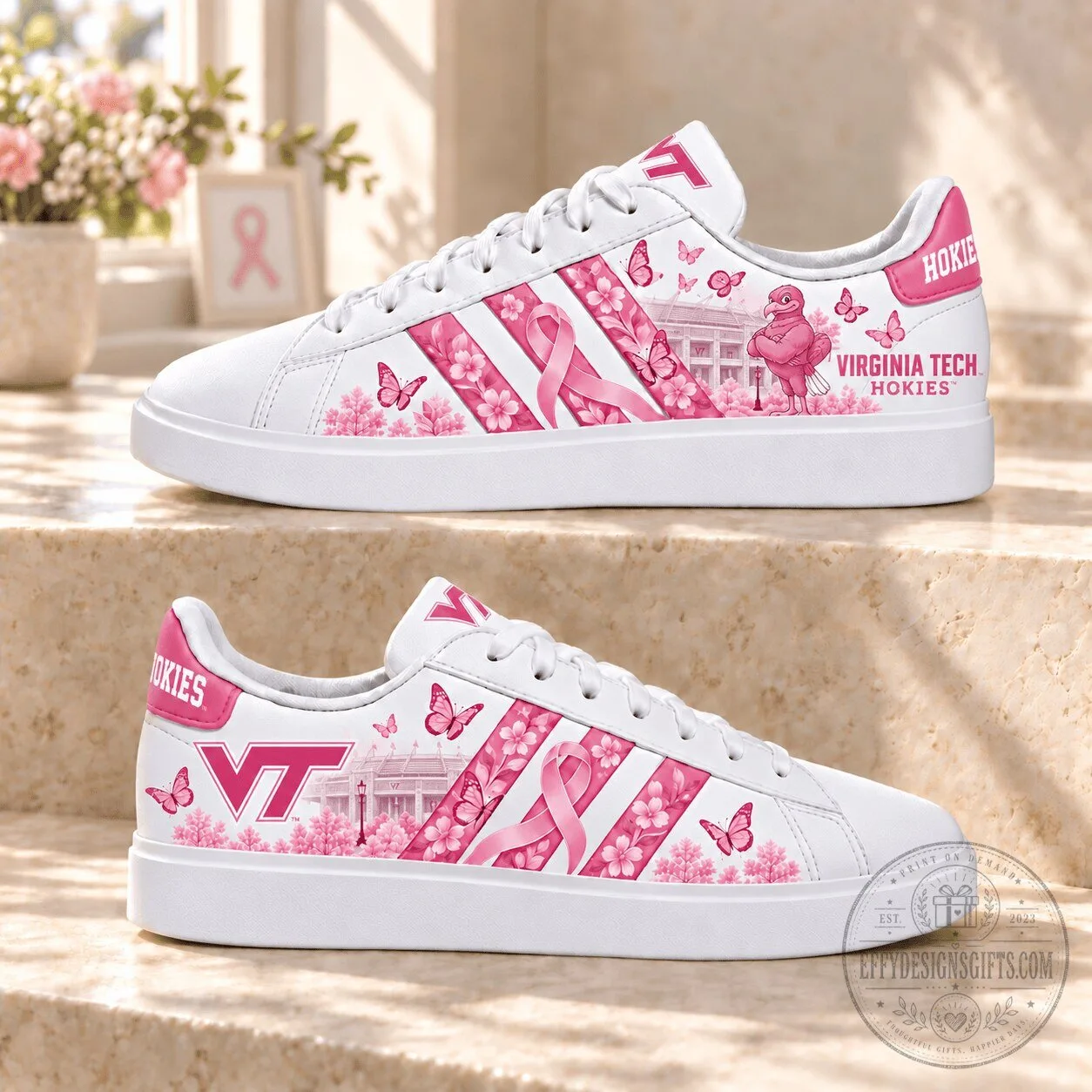 Virginia Tech Hokies Breast Cancer Awareness Pink Ribbon Custom Sneakers