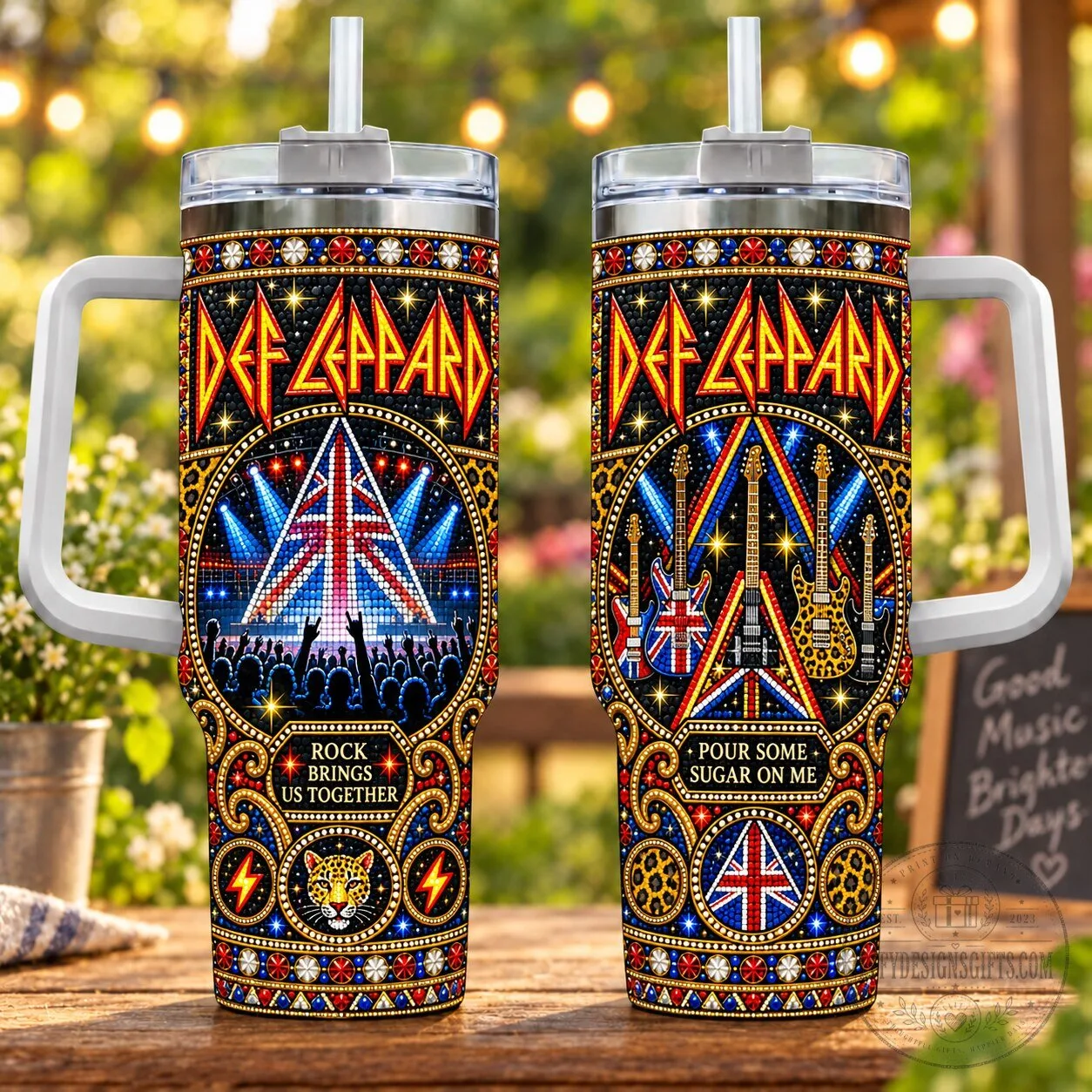 Def Leppard Rock Band Music Fan Art Stainless Steel Insulated Tumbler with Handle