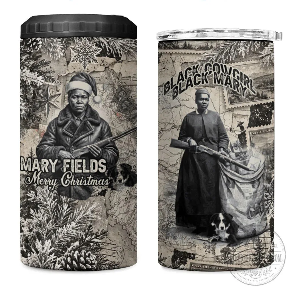 Mary Fields Christmas Vintage Western Map Mail Carrier Can Cooler Tumbler