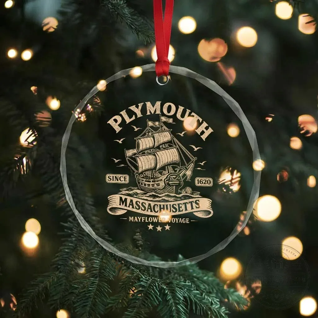Plymouth Massachusetts Mayflower Voyage Since 1620 Crystal Glass Ornament Pilgrims Thanksgiving History 11 Plymouth Massachusetts Mayflower Voyage Since 1620 Crystal Glass Ornament Pilgrims Thanksgiving History