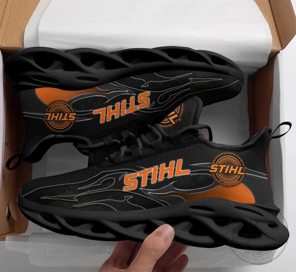 Stihl Logo Black and Orange Flame Pattern Running Shoes