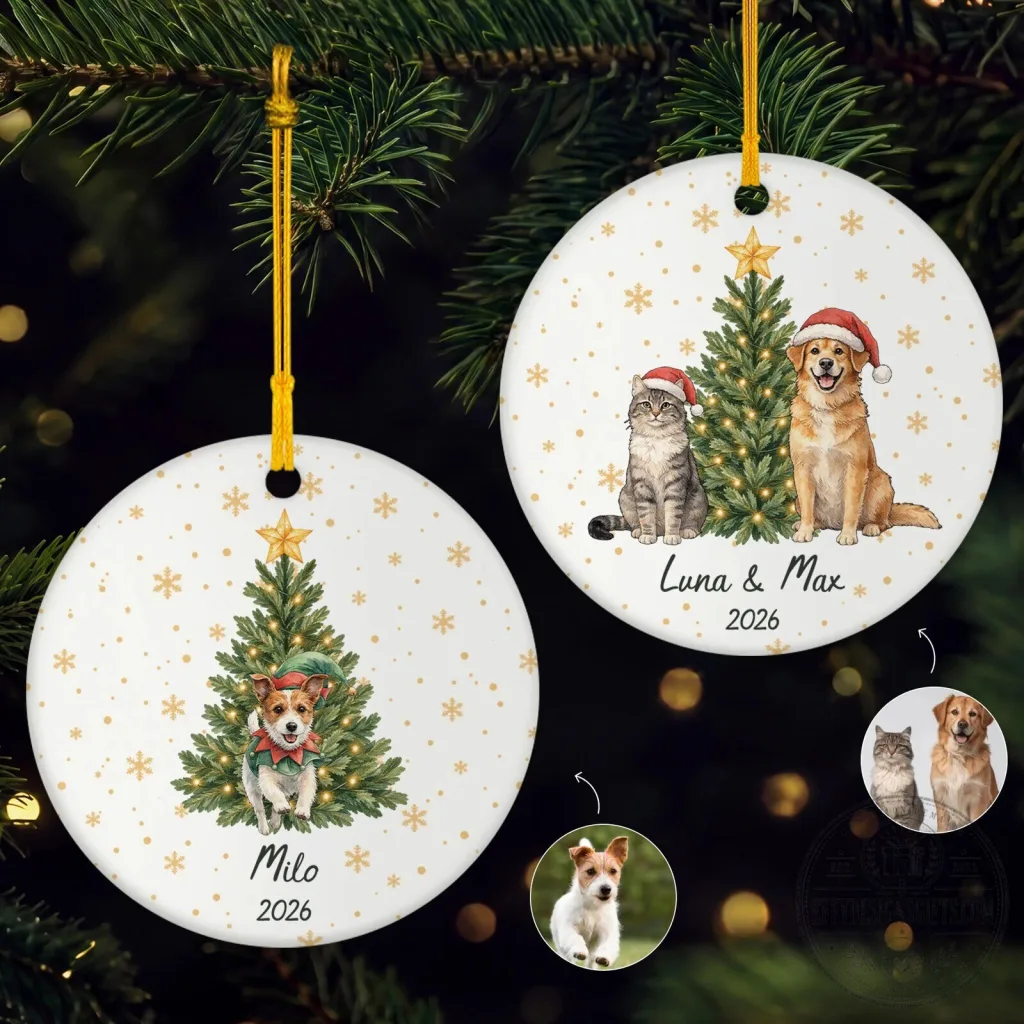 Personalized Pet Christmas Tree Ceramic Ornament with Custom Dog and Cat Personalized Pet Christmas Tree Ceramic Ornament with Custom Dog and Cat