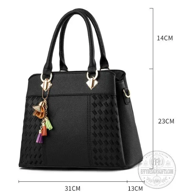 Lamborghini Custom Name Black Leather Women's Handbag with Pearl Embellishments 25 Lamborghini Custom Name Black Leather Women