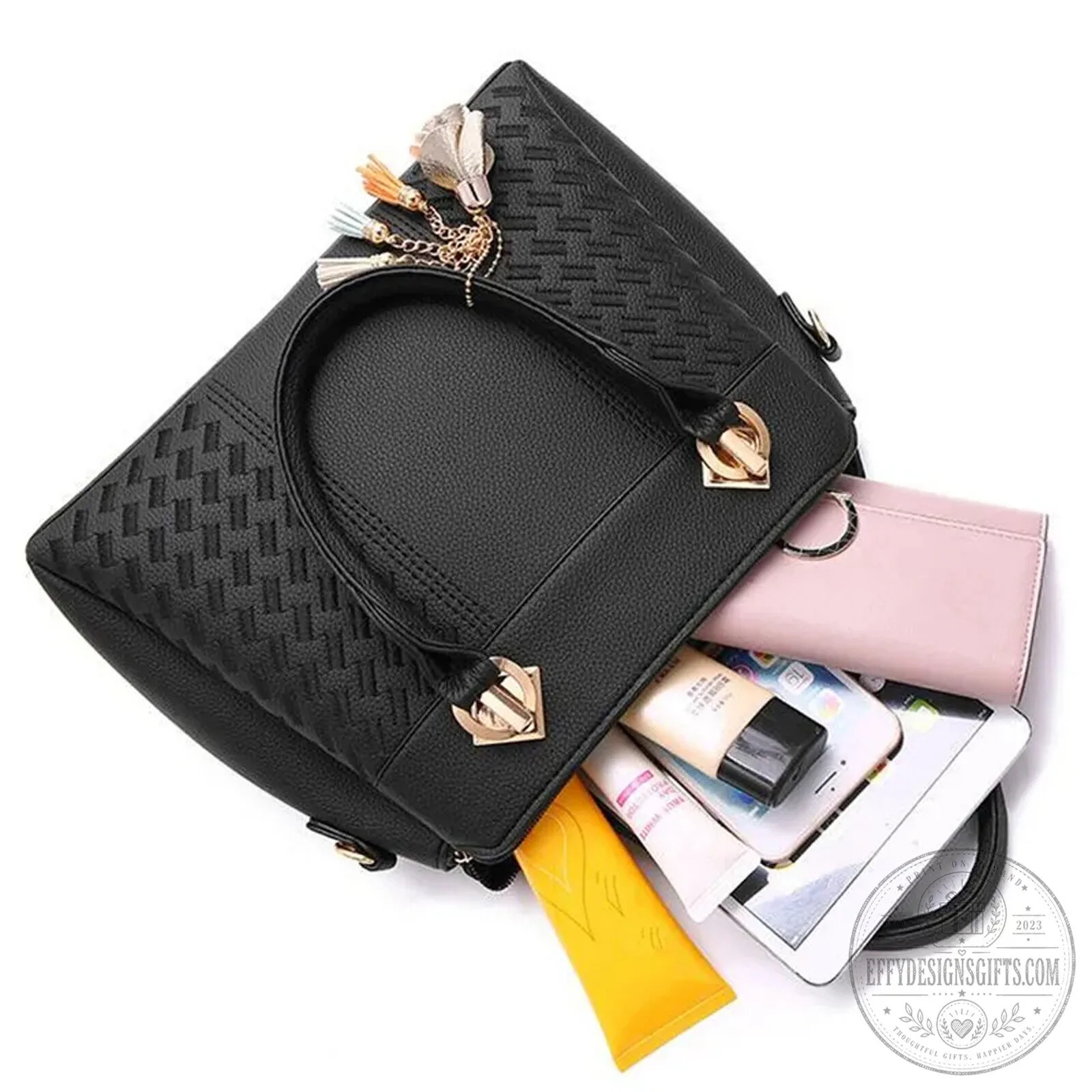 Lamborghini Custom Name Black Leather Women's Handbag with Pearl Embellishments 27 Lamborghini Custom Name Black Leather Women