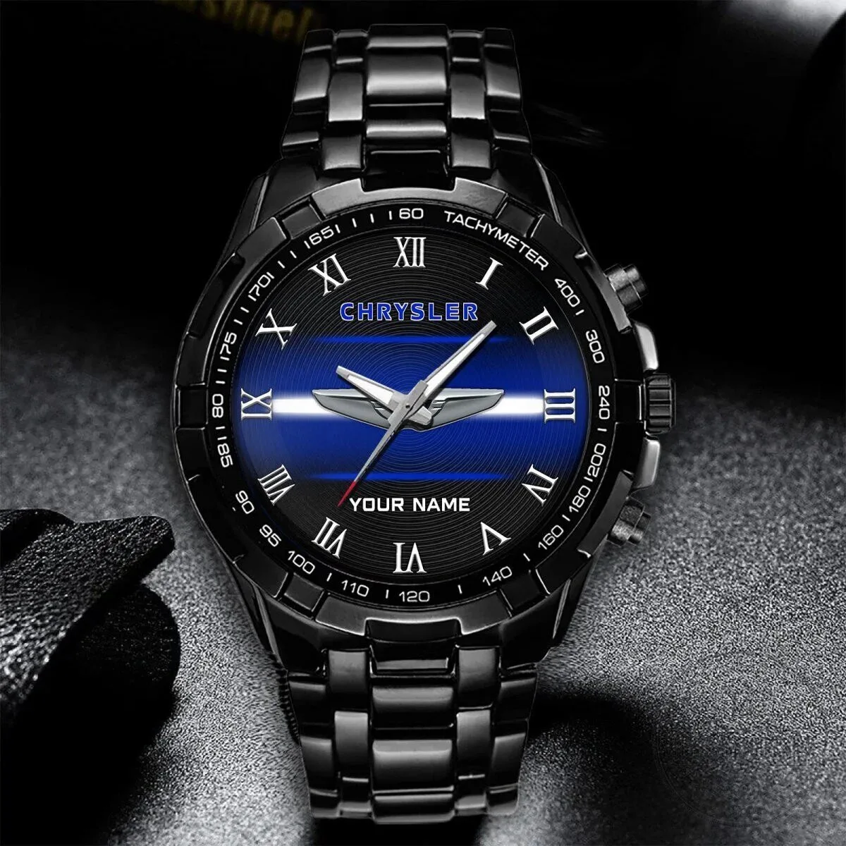 Chrysler Custom Name Elegant Fashion Design Black Stainless Steel Watch