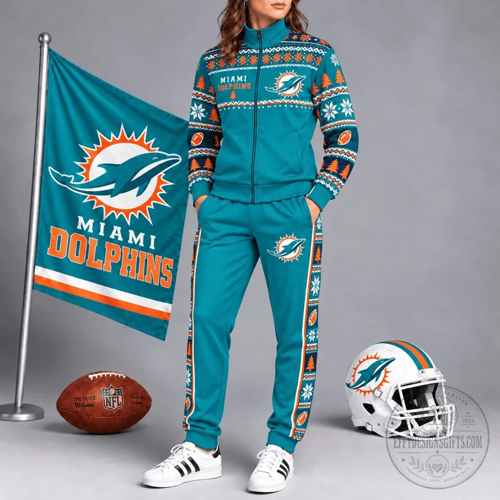 Miami Dolphins NFL Christmas Holiday Spirit Ugly Sweater Tracksuit Jacket Miami Dolphins NFL Christmas Holiday Spirit Ugly Sweater Tracksuit Jacket