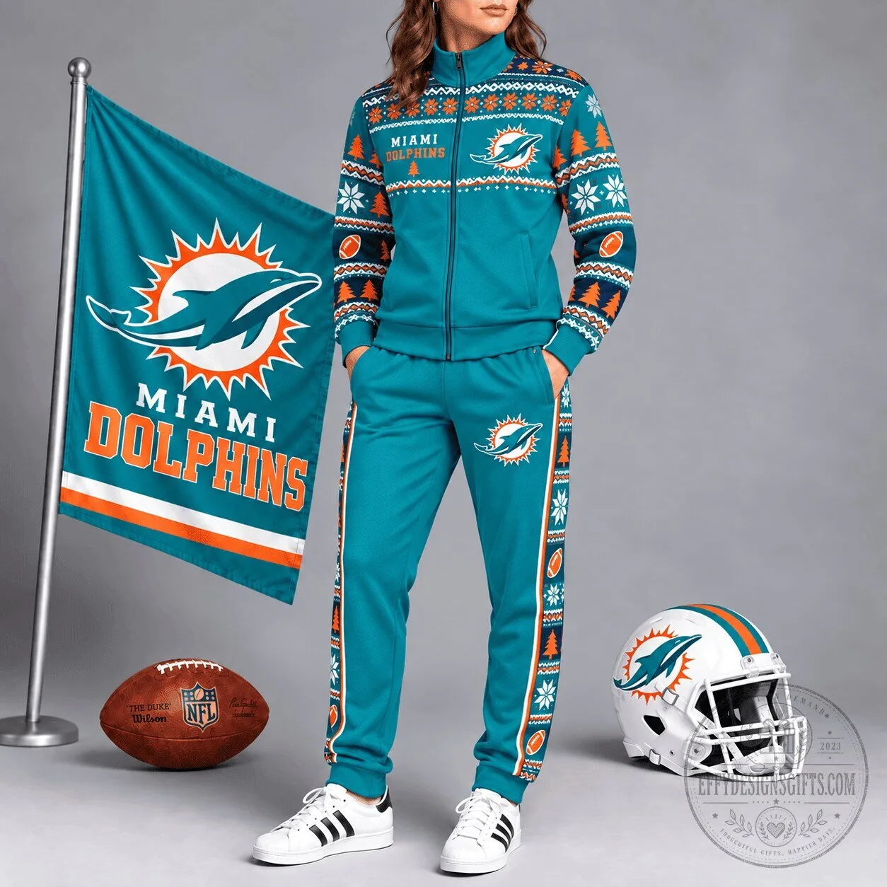 Miami Dolphins NFL Christmas Holiday Spirit Ugly Sweater Tracksuit Jacket