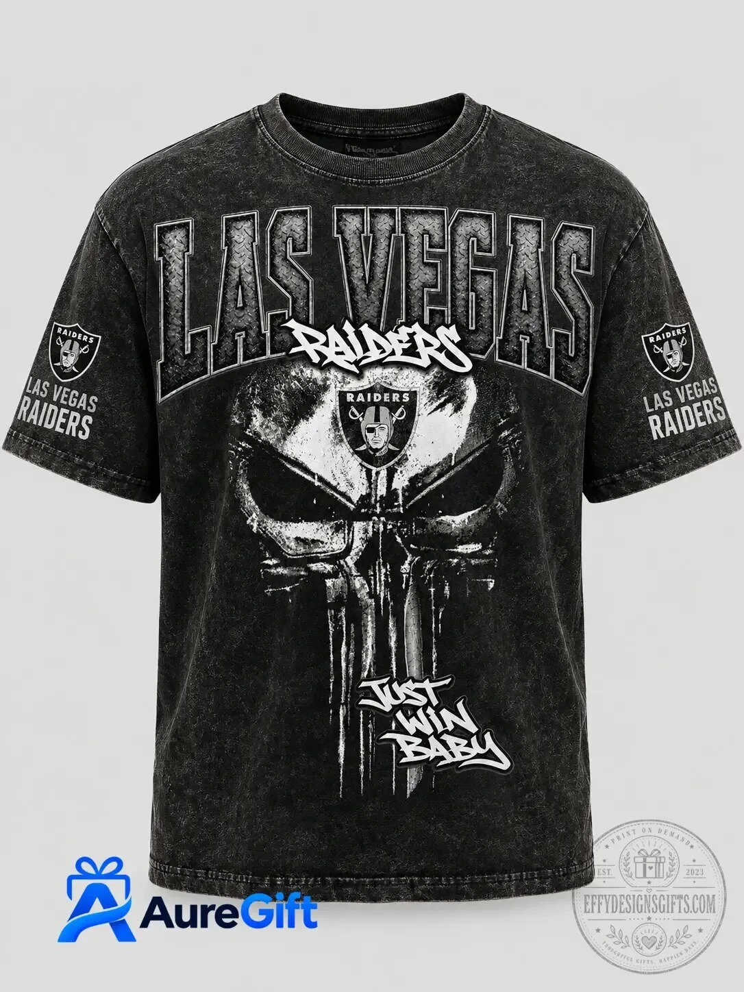 Las Vegas Raiders Punisher Skull Just Win Baby Black Washed T-Shirt