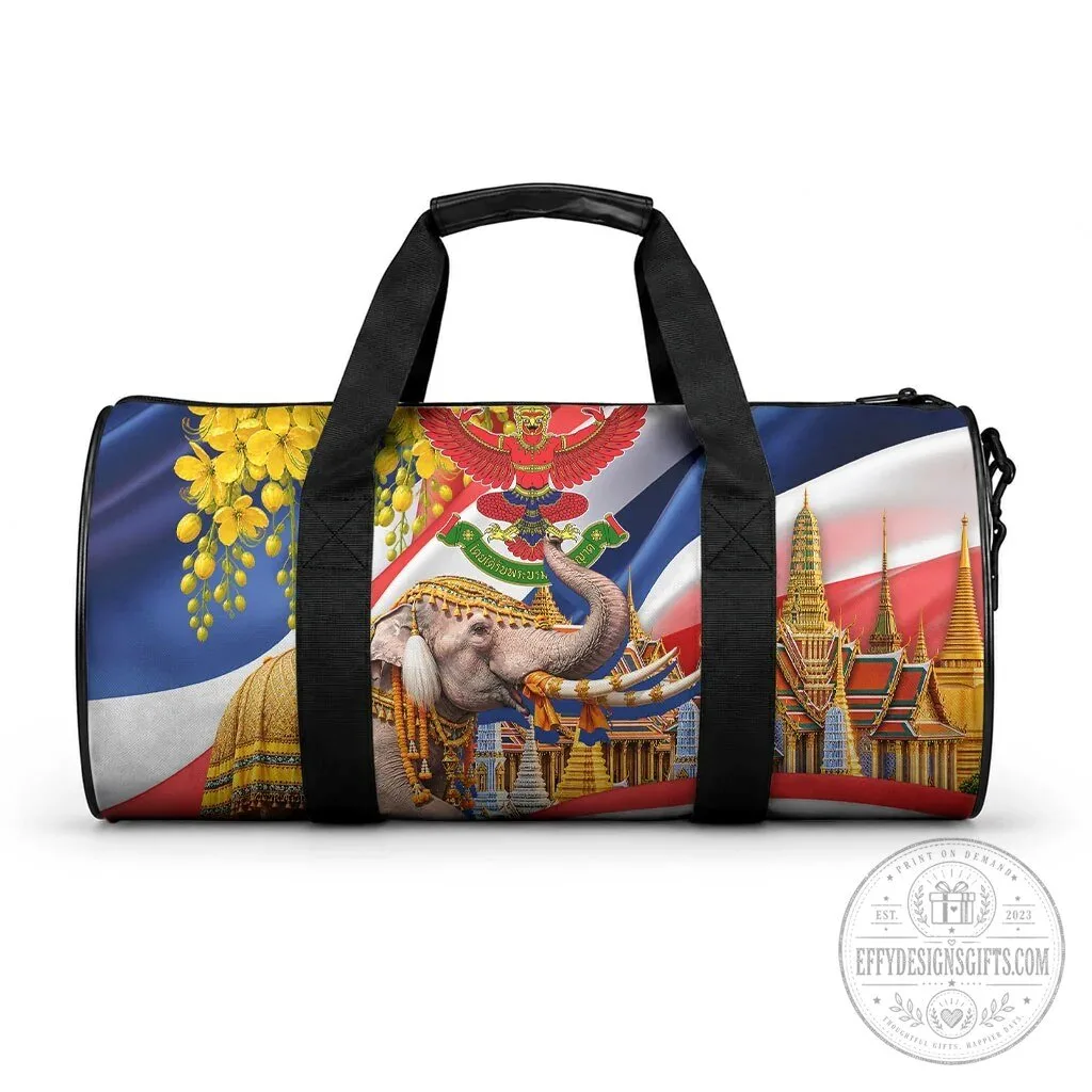 Thailand Flag Golden Buddha Elephant Temple Garuda Art Travel Duffle Bag