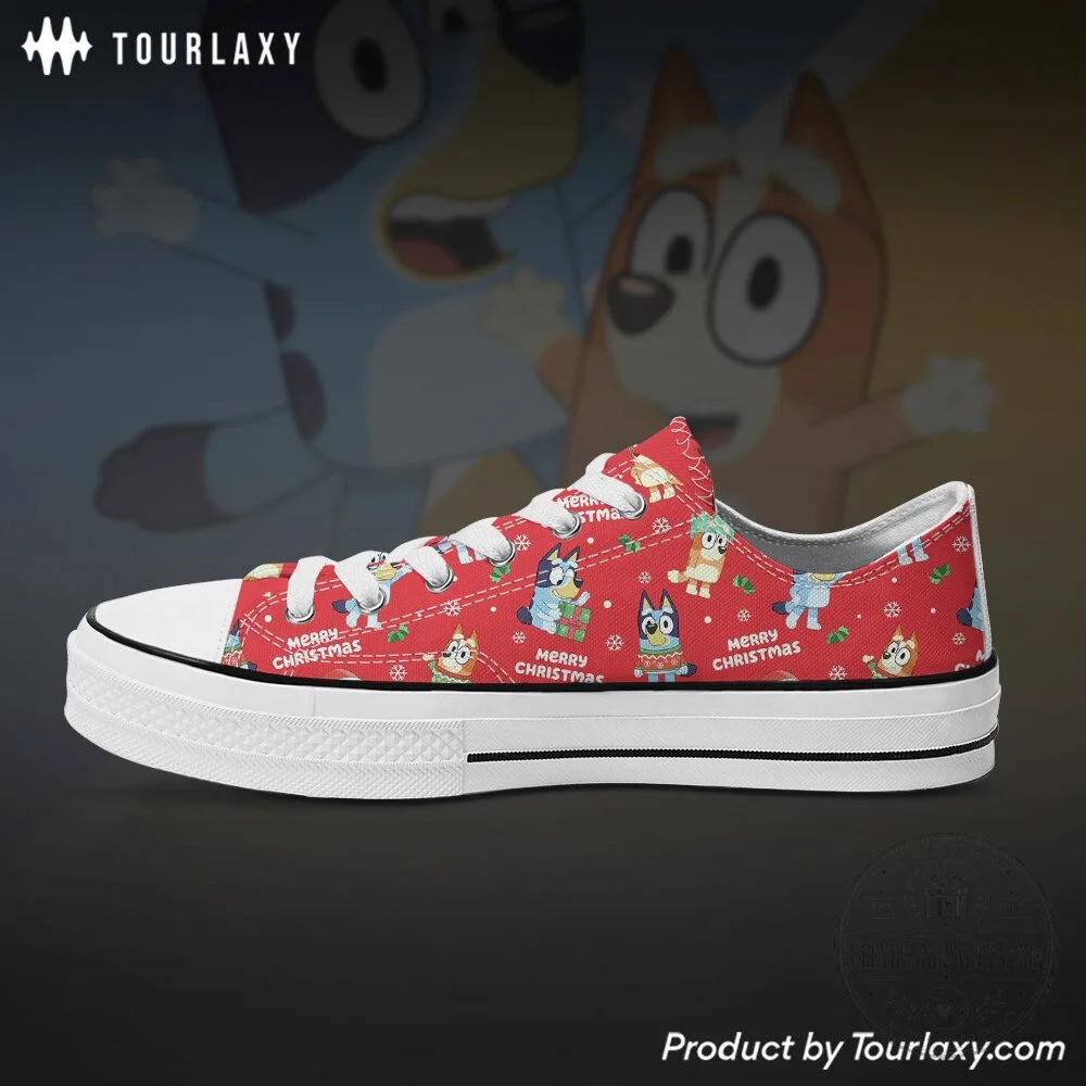 Bluey Merry Christmas Red Low Top Canvas Shoes