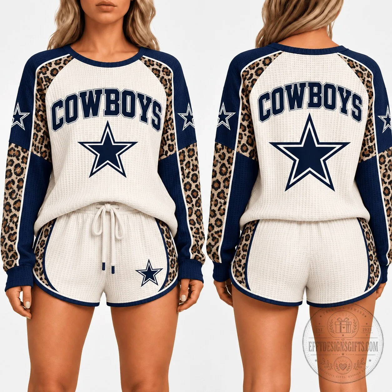Dallas Cowboys Leopard Print Game Day Waffle Knit Lounge Set