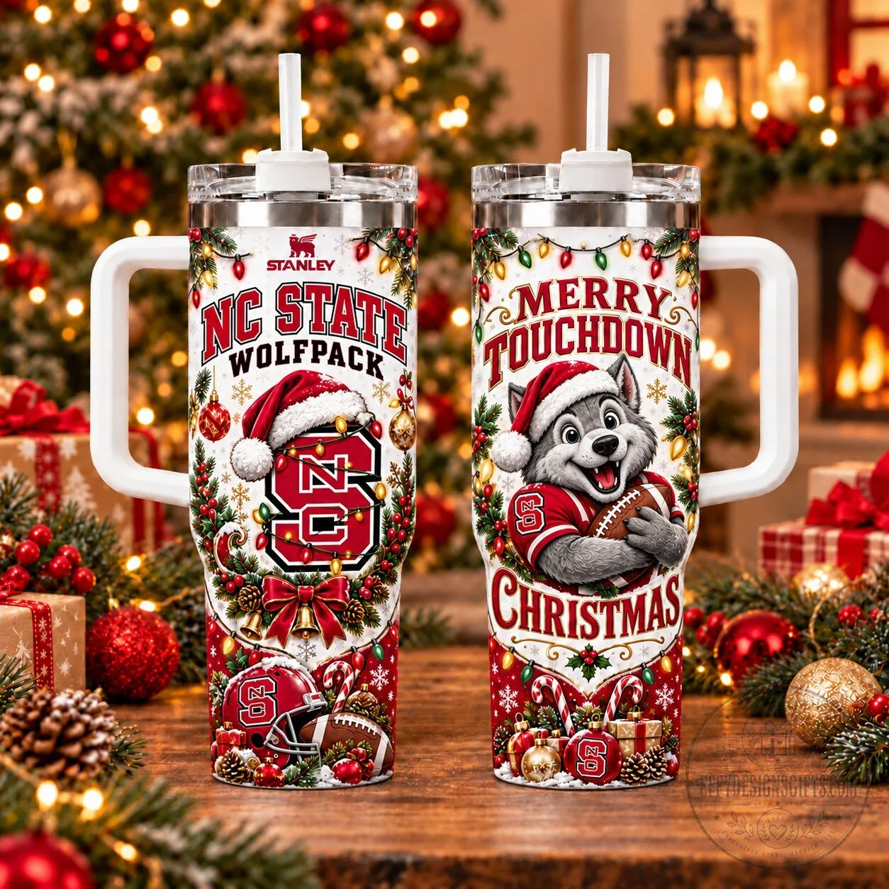 NC State Wolfpack Merry Touchdown Christmas Insulated Tumbler with Handle