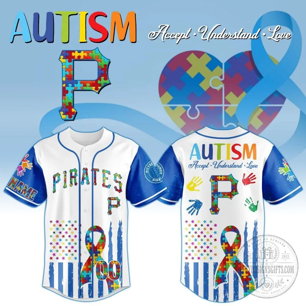Pittsburgh Pirates Autism Awareness Personalized Baseball Jersey