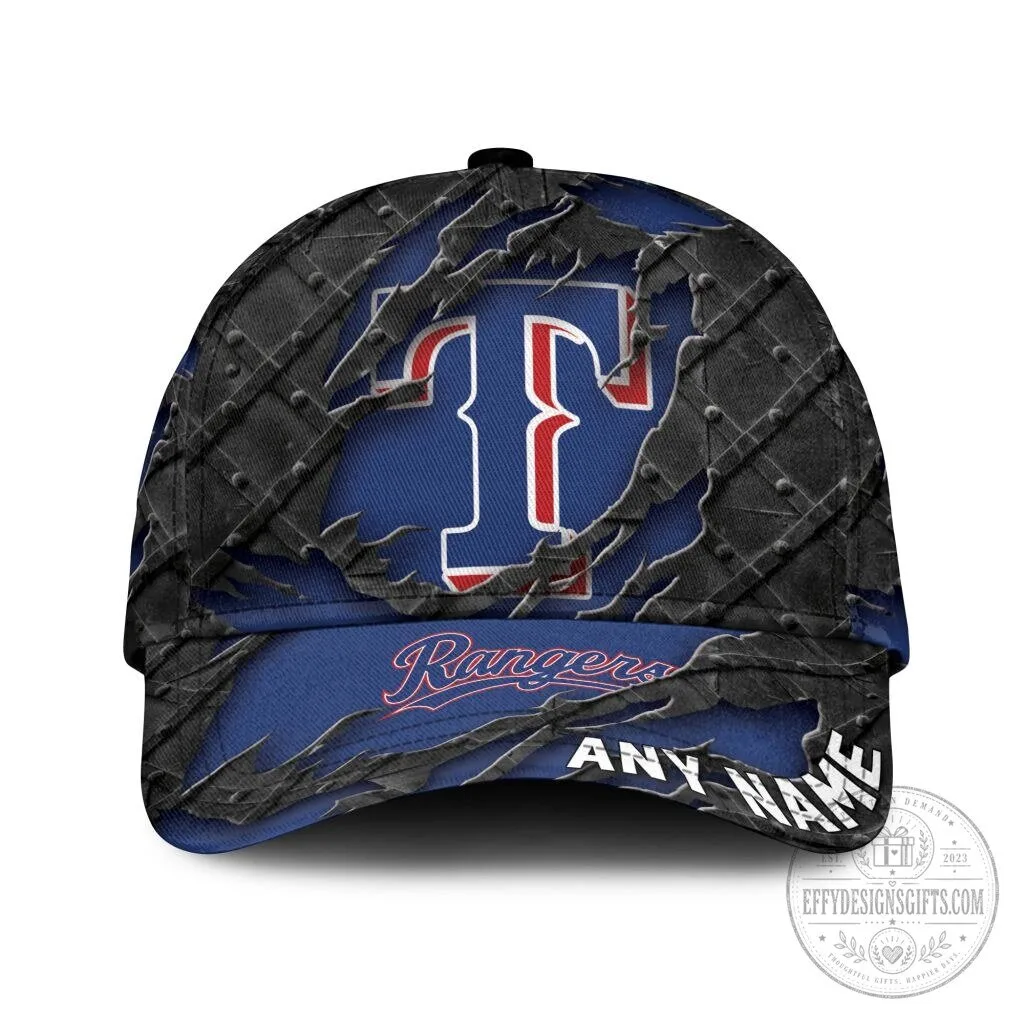 Texas Rangers Personalized Name Black Metal Design Classic Cap Hat 5 Texas Rangers Personalized Name Black Metal Design Classic Cap Hat