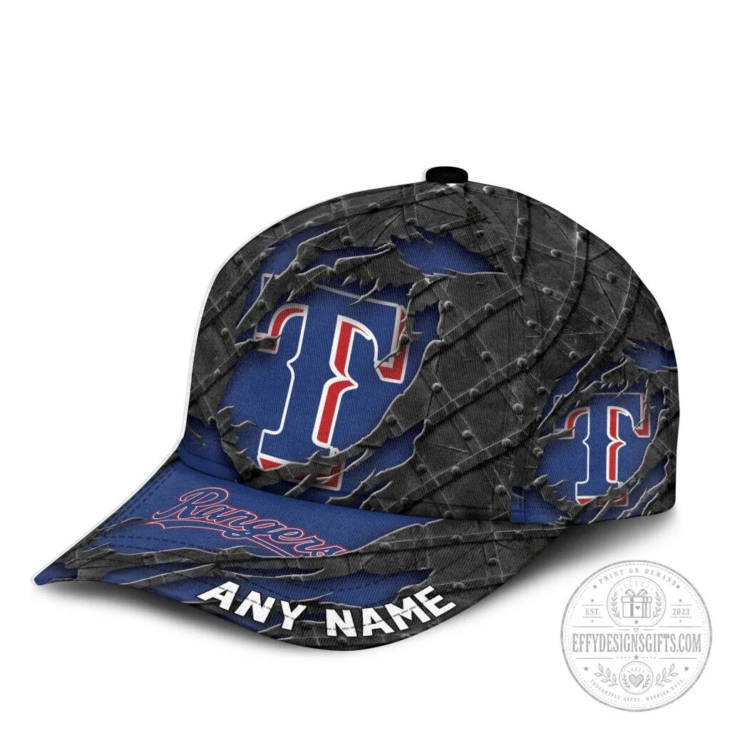 Texas Rangers Personalized Name Black Metal Design Classic Cap Hat 9 Texas Rangers Personalized Name Black Metal Design Classic Cap Hat