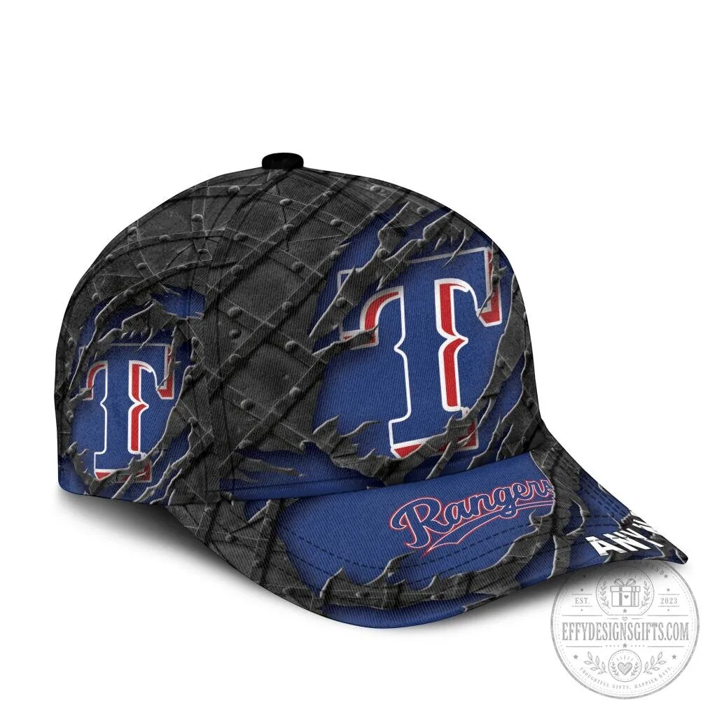 Texas Rangers Personalized Name Black Metal Design Classic Cap Hat 10 Texas Rangers Personalized Name Black Metal Design Classic Cap Hat