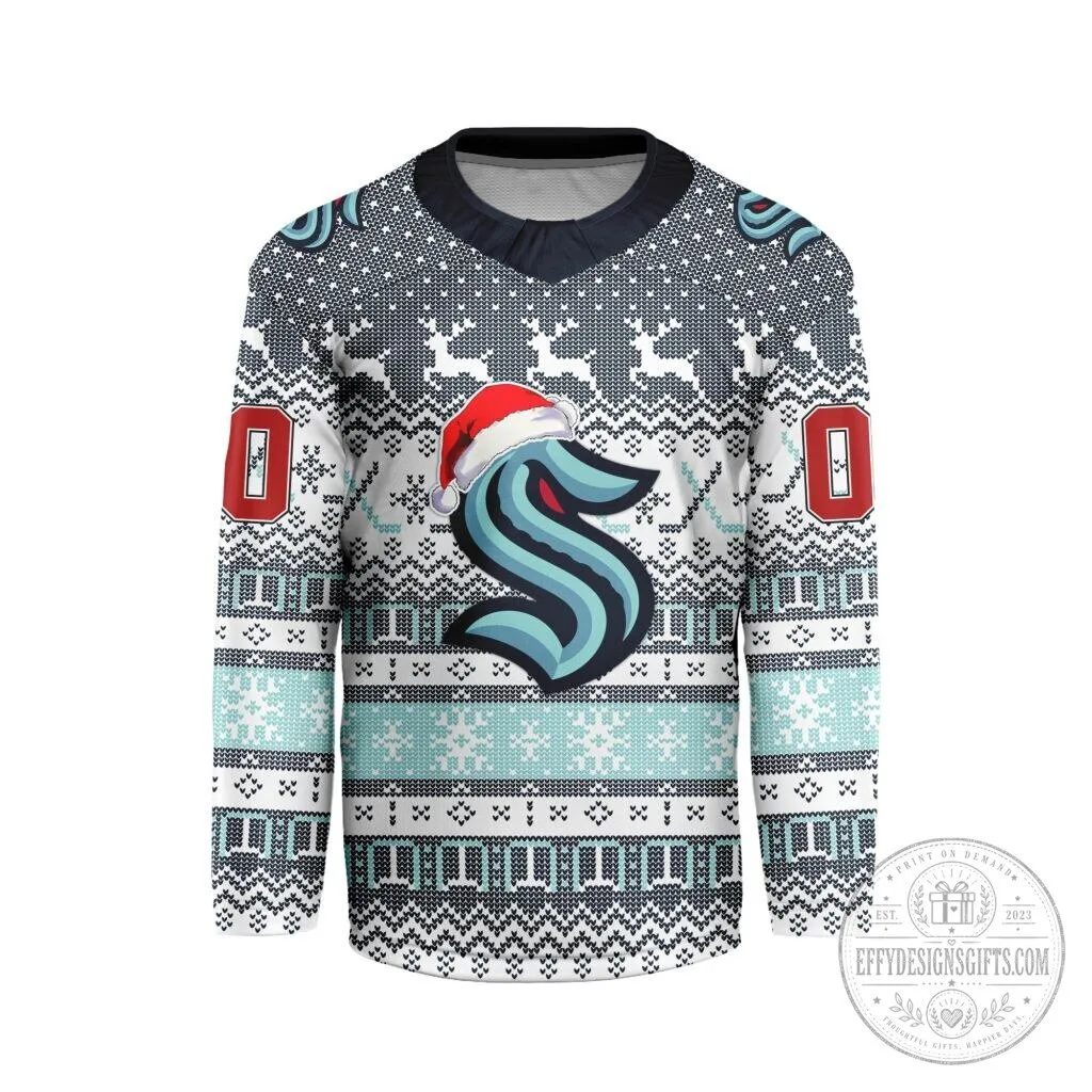 Seattle Kraken Christmas Holiday Ugly Sweater Style Hockey Jersey
