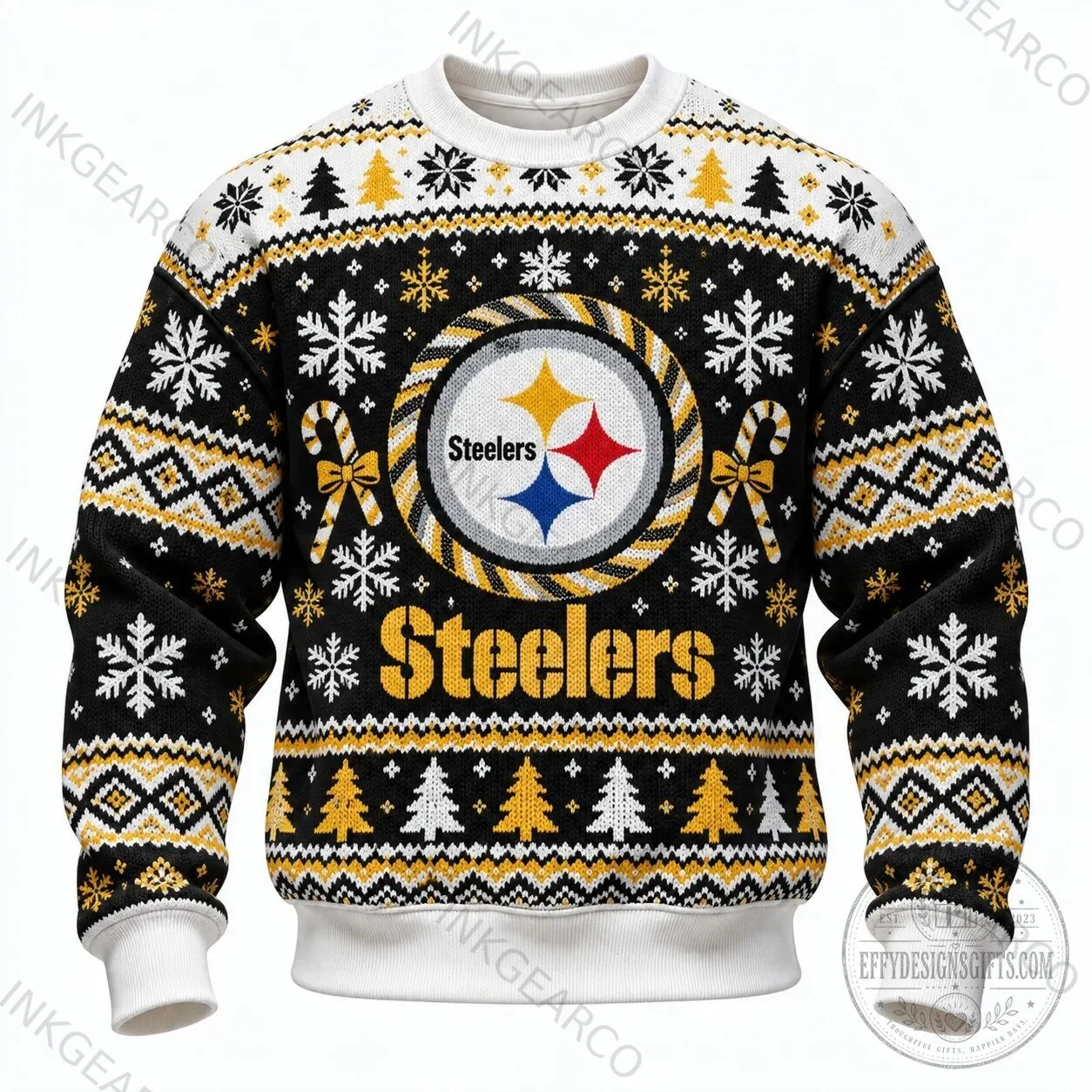 Pittsburgh Steelers Crewneck Sweatshirt with Ugly Christmas Sweater Design for the Holidays