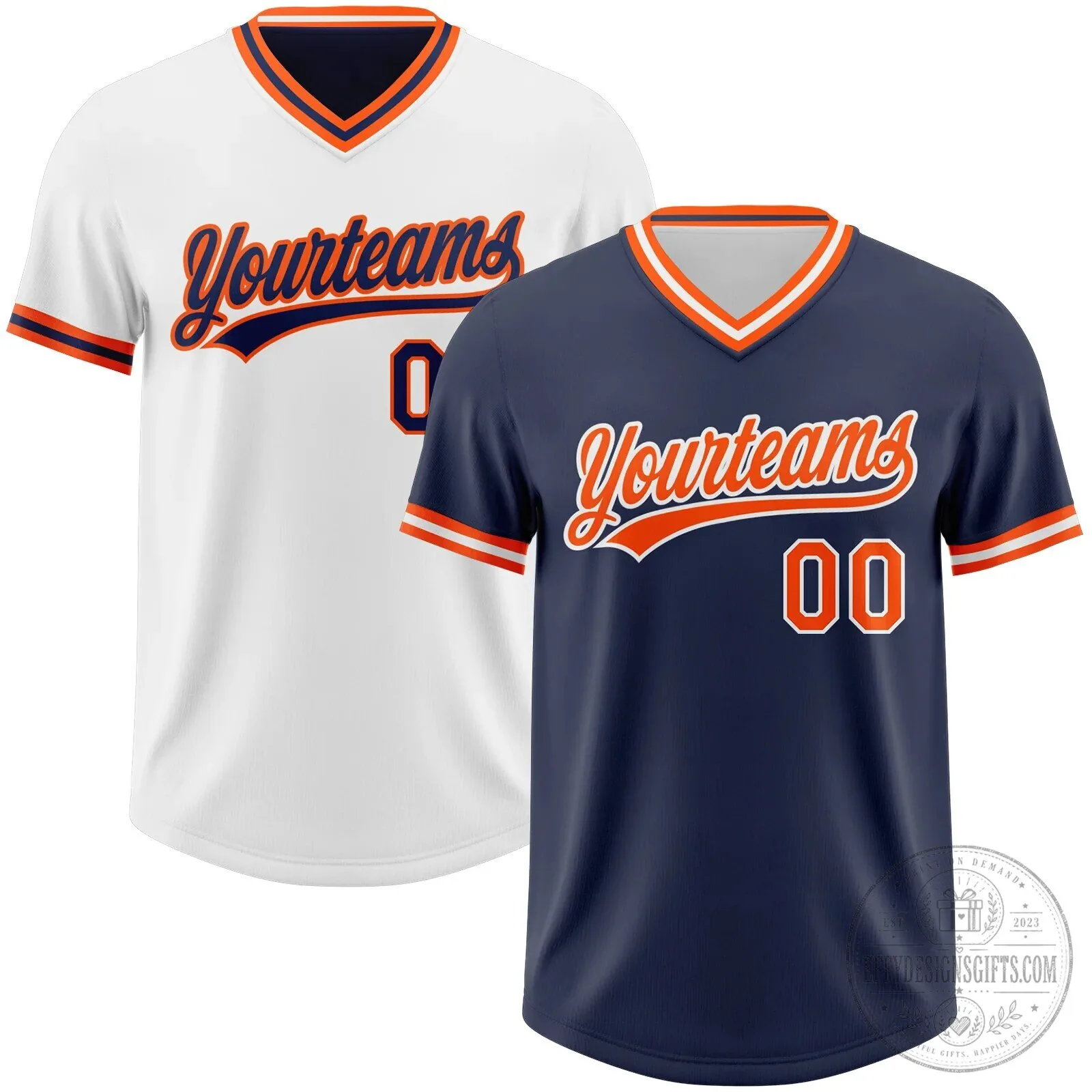 Custom Navy Blue Orange White Reversible Pullover Baseball Jersey Shirt