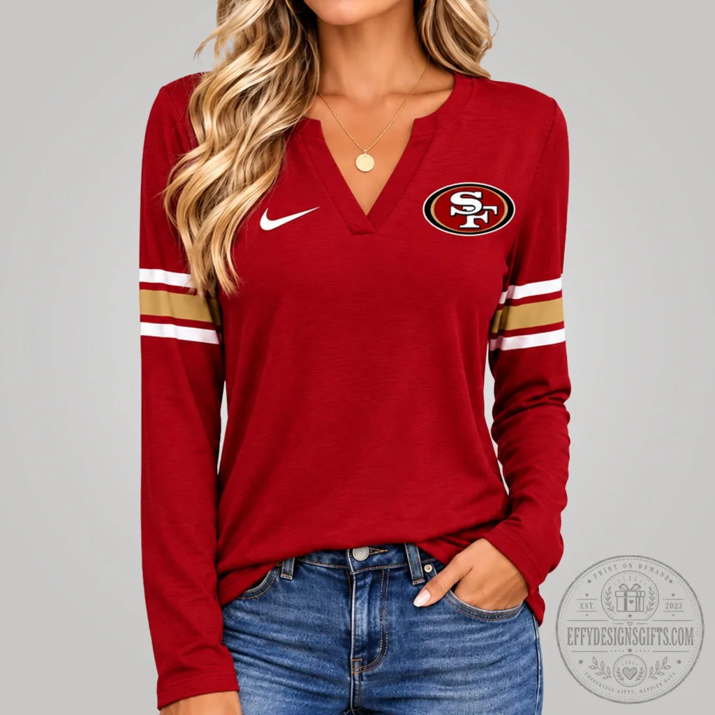 San Francisco 49ers Women's Vintage V-Neck Long Sleeve Fan Shirt San Francisco 49ers Women's Vintage V-Neck Long Sleeve Fan Shirt