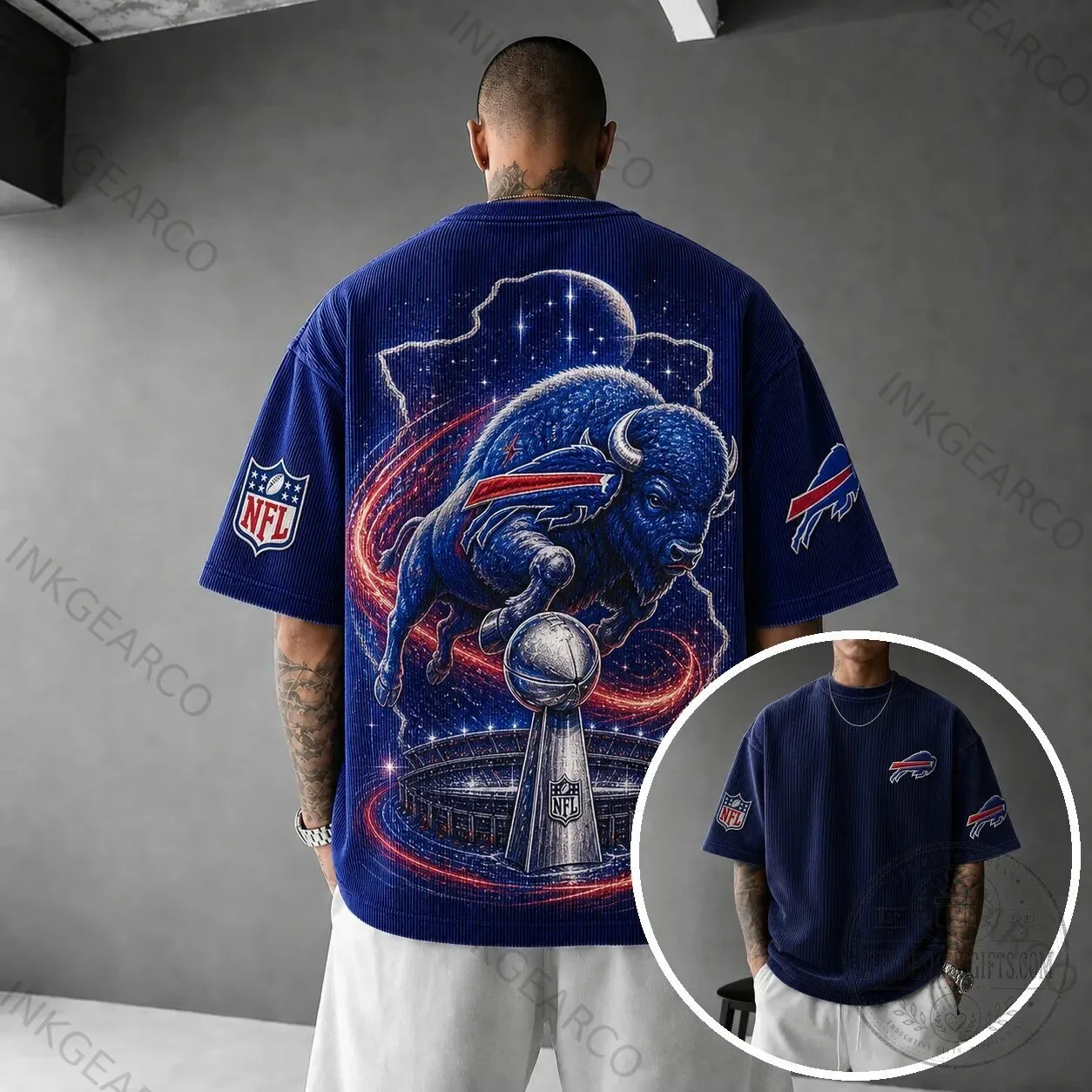 Short-Sleeve Corduroy T-Shirt for Buffalo Bills NFL Football Super Bowl Fans