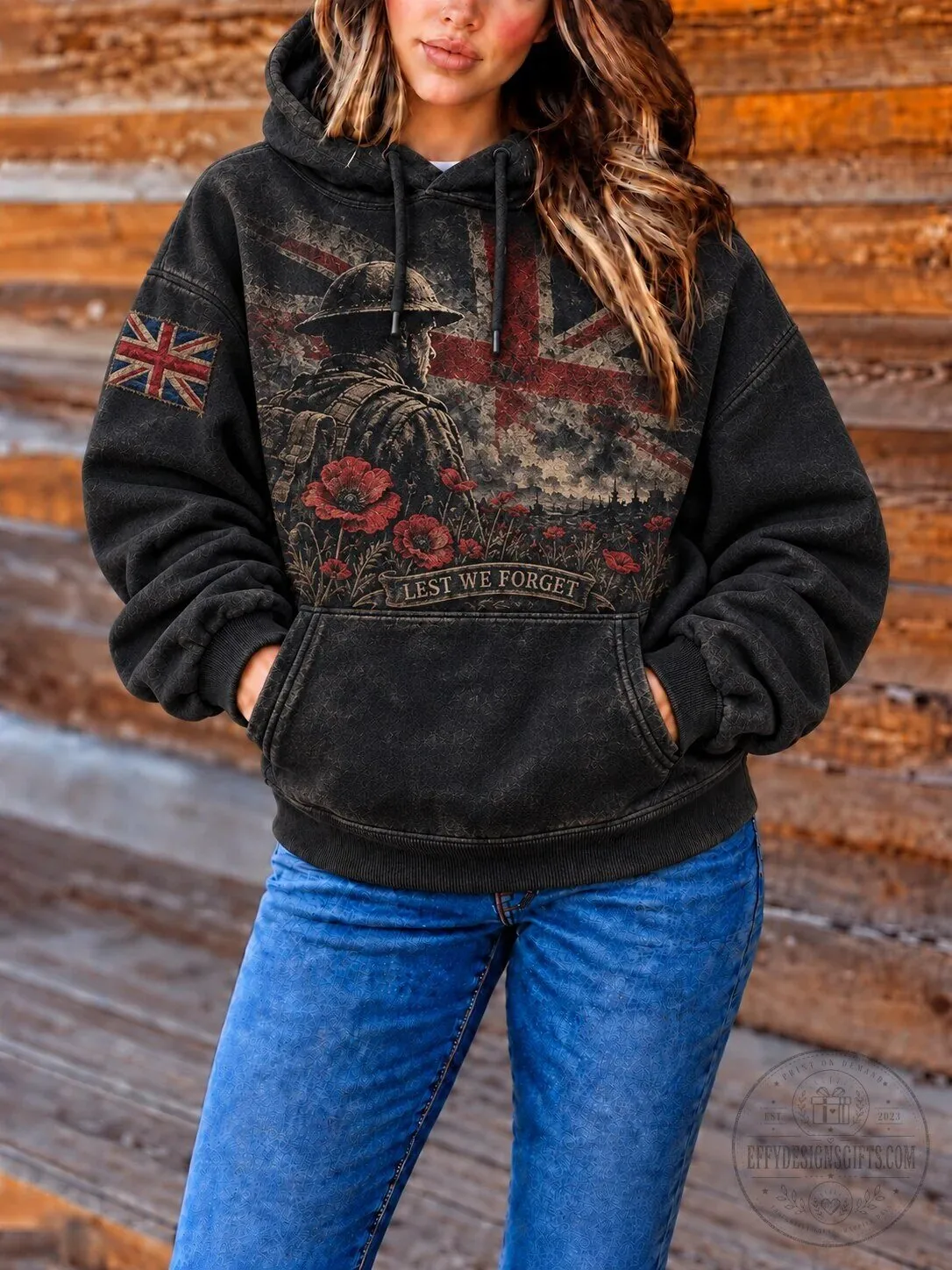 Remembrance Day Lest We Forget Soldier Poppy Field Union Jack Hoodie