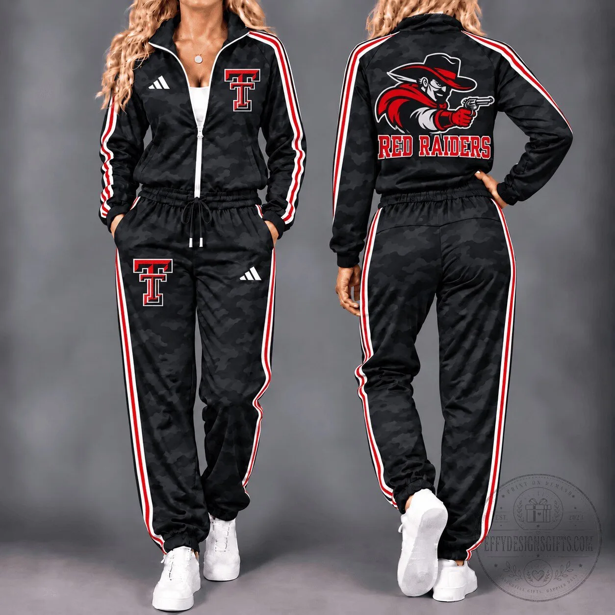 Texas Tech Red Raiders NCAA Black Camouflage Tracksuit Jacket and Pants Set