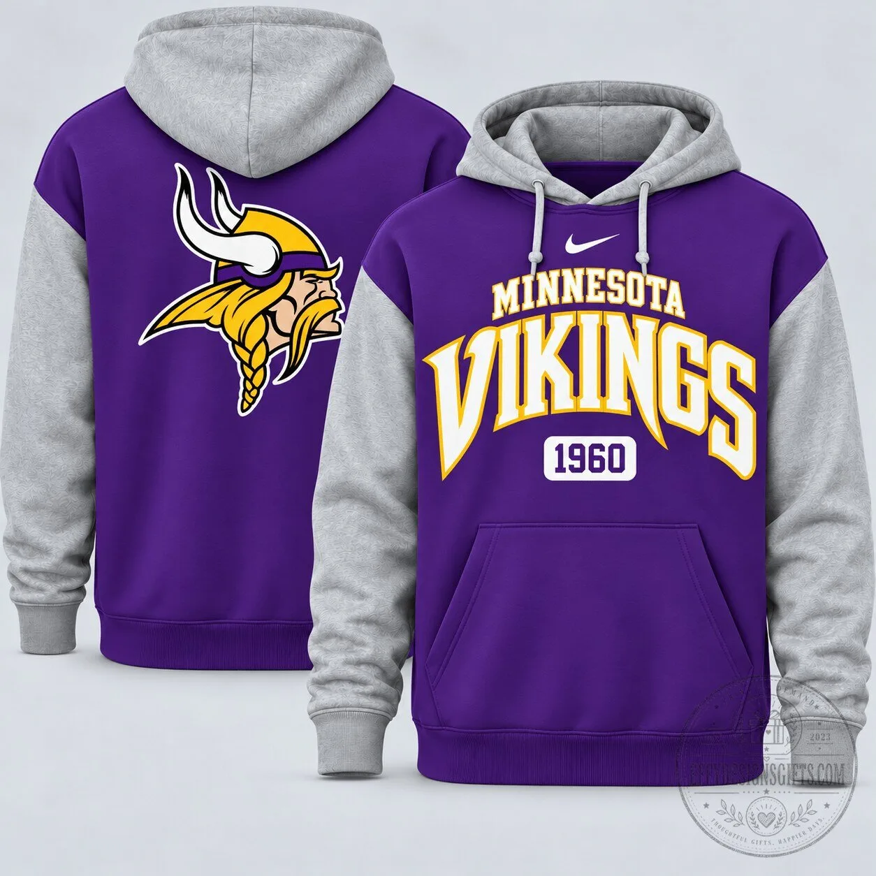 Minnesota Vikings NFL Team Spirit Established Year Purple and Gray Hoodie